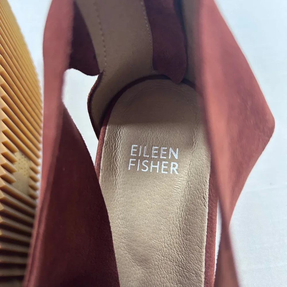 Eileen Fisher Elon Platform Wedge Sandals Womens 8.5 Dusty Red Nubuck Leather